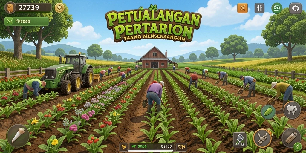 Tangkapan layar gameplay 2739 dengan aktivitas bertani yang menyenangkan.