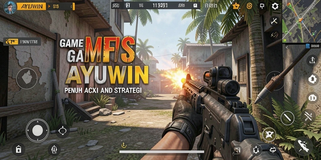 Screenshot utama AYUWIN menampilkan aksi laga yang menegangkan di medan perang.