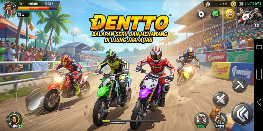 Tangkapan layar DENTOTO menyajikan aksi balap yang mendebarkan.