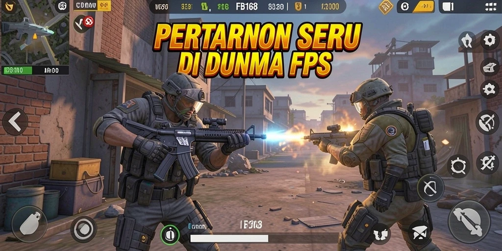 Screenshot utama FB168 menampilkan aksi tembak-menembak yang intens.