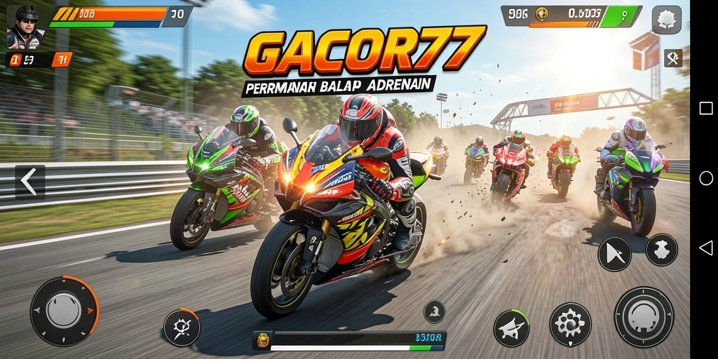 Screenshot menunjukkan aksi balap motor yang mendebarkan.
