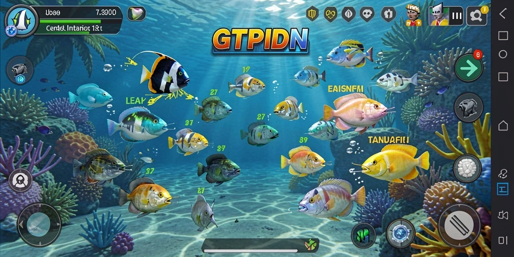 Screenshot gameplay seru GTPIDN dengan aksi menembak ikan.