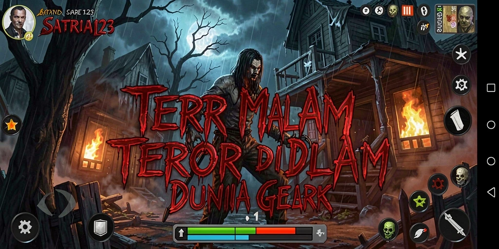 Screenshot gameplay SATRIA123 menunjukkan suasana menyeramkan yang intens.