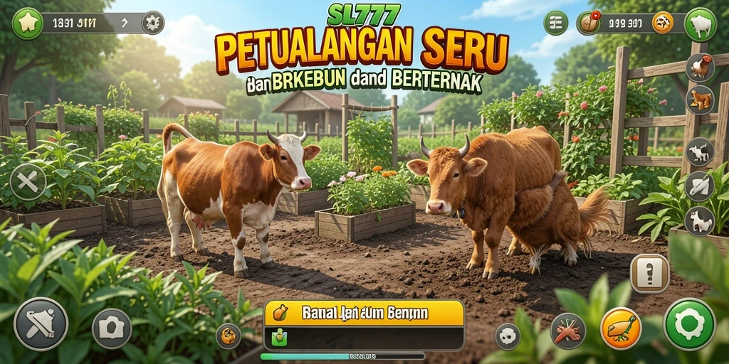 Screenshot SL777 menampilkan gameplay seru berkebun dan berternak.